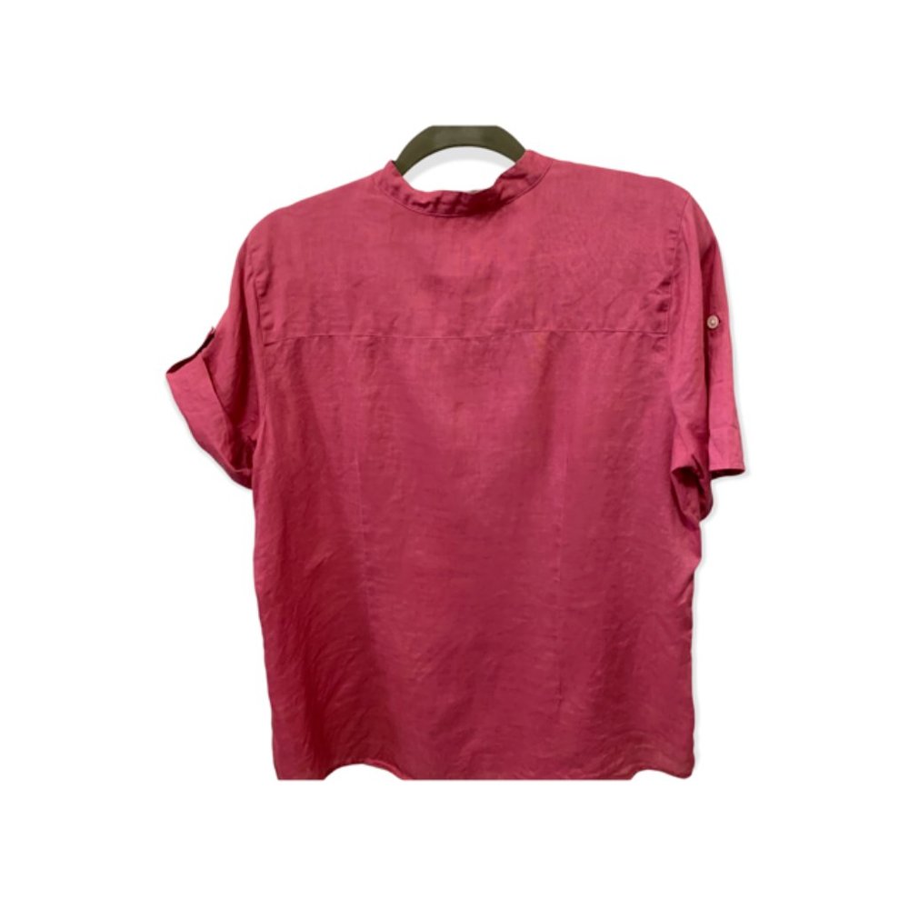 J Jill Raspberry Linen Roll Tab Short Sleeve Shirt Medium - Picture 2 of 7